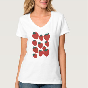 T-shirt Impression Risographe de Fraise Rouge Motif de Fru