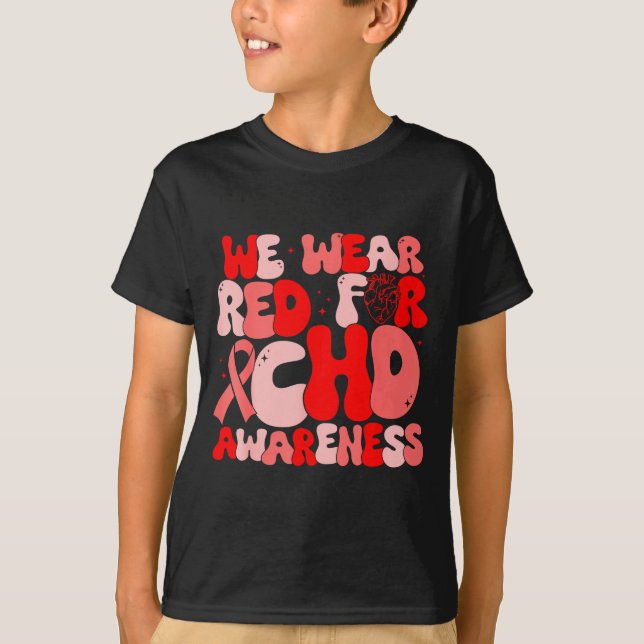 T-shirt In February We Wear Red Chd Awareness Heart Diseas (Devant)