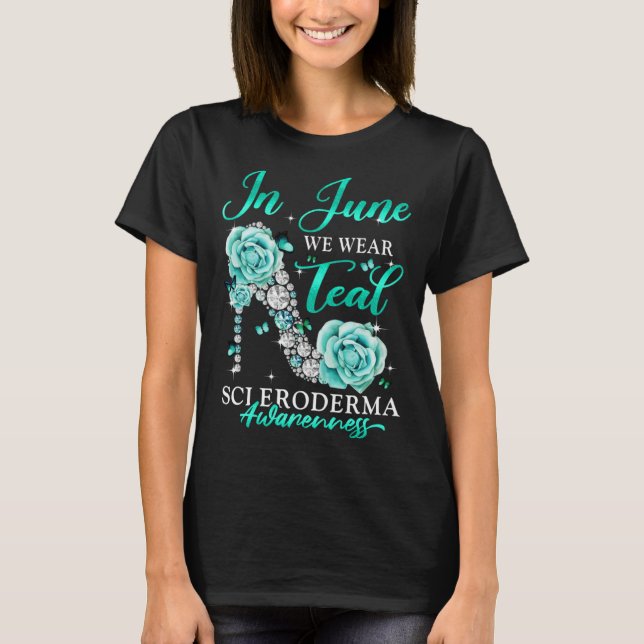 T-shirt In June We Wear Teal Butterfly Scleroderma Awarene (Devant)