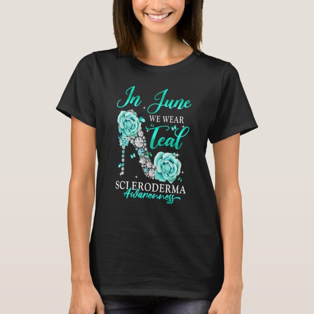 T-shirt In June We Wear Teal Butterfly Scleroderma Awarene (Devant)
