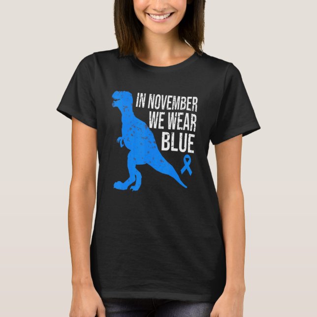 T-shirt In November We Wear Blue Diabetes Trex Dino Kids T (Devant)
