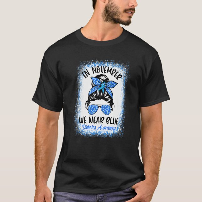 T-shirt In November We Wear Blue Messy Bun Diabetes Awaren (Devant)