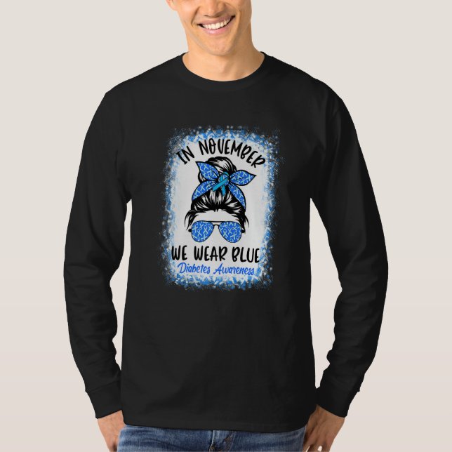 T-shirt In November We Wear Blue Messy Bun Diabetes Awaren (Devant)