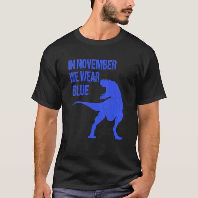 T-shirt In November We Wear Blue Rex Dinosaur Diabetes Awa (Devant)