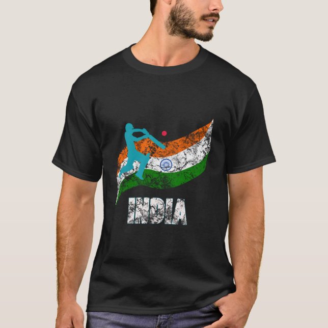 T-shirt Inde Drapeau cricket indien (Devant)