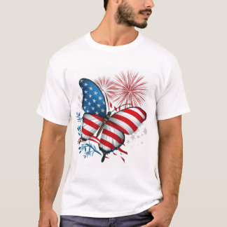 T-shirt Indépendance 4 juillet Rouge, Blanc, Bleu Papillon