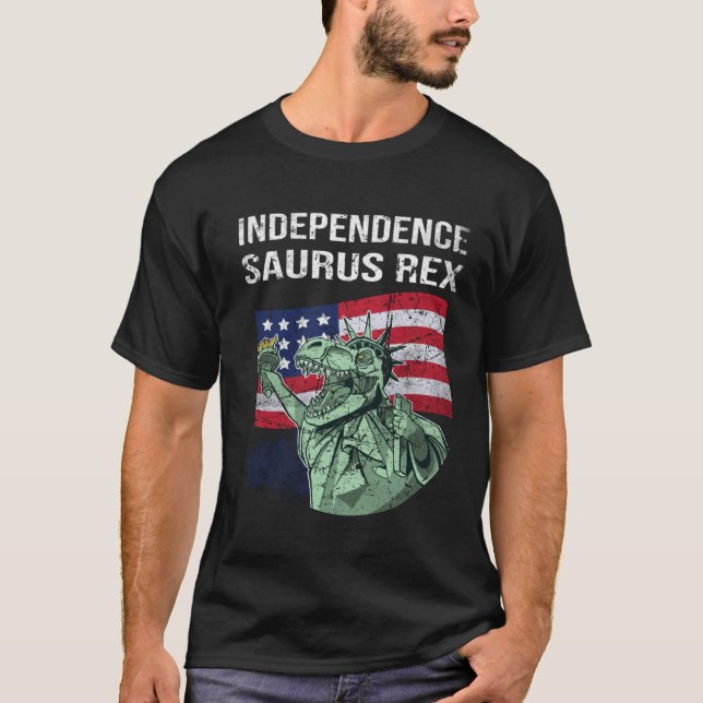 T-shirt independence saurus Rex 4th of July day statue of  (Devant)