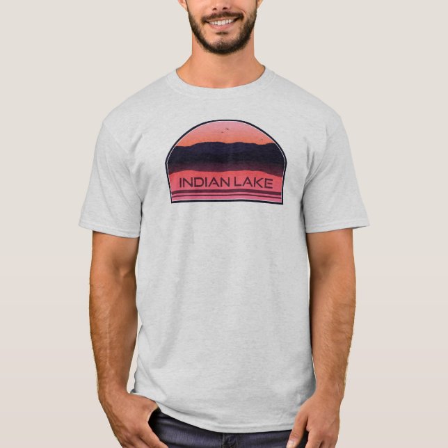 T-shirt Indian Lake New York Red Sunrise (Devant)