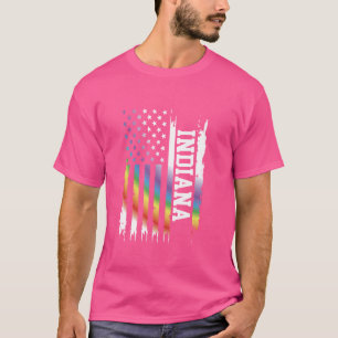T-shirt Indiana États-Unis Arc-en-ciel déprimé avec drapea
