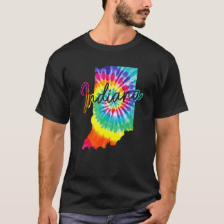 T-shirt Indiana Tie Dye State Map Fierté Hippie Vintage Re