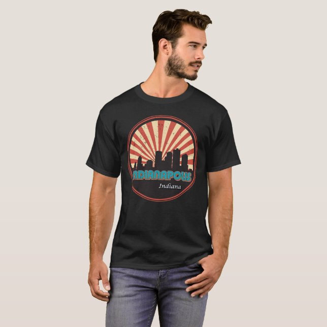 T-shirt Indianapolis Indiana State Skyline Retro 80s (Devant entier)
