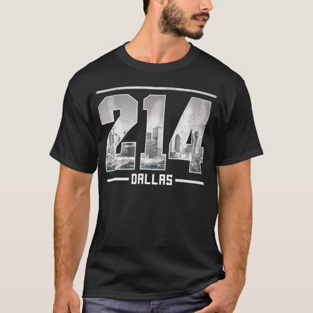 T-shirt Indicatif régional Dallas 214 Texas Skyline (Devant)