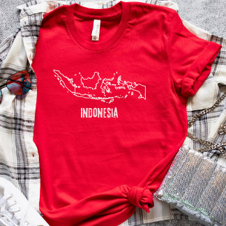 T-shirt Indonésie Carte du pays Forme de la frontière Lign