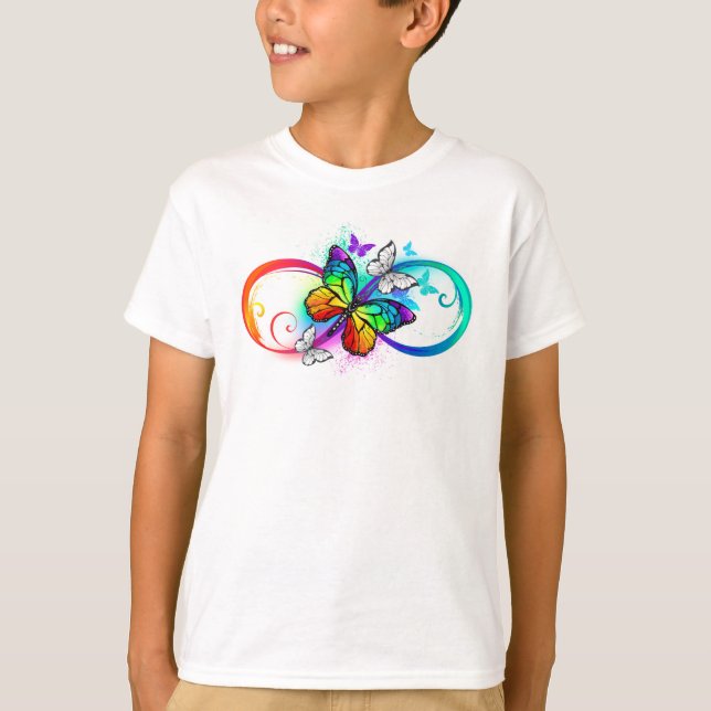 T-shirt Infini lumineux avec papillon arc-en-ciel (Devant)