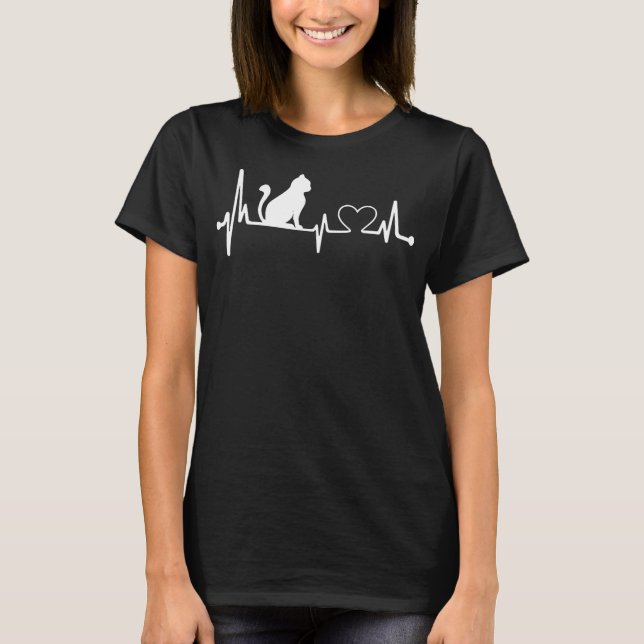 T-shirt Infirmière Amoureux des chats Infirmière Heartbeat (Devant)