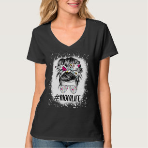 T-shirt Infirmière blanchie Maman Vie Messy Bun Lunettes d