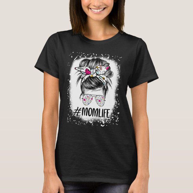 T-shirt Infirmière blanchie Maman Vie Messy Bun Lunettes d (Devant)