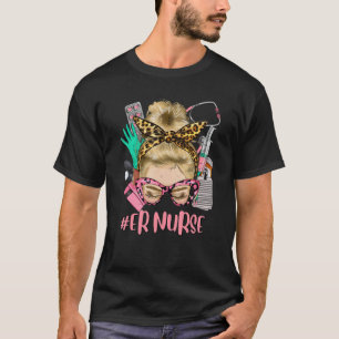 T-shirt infirmière Blonde Messy Bun cheveux droit Leopard