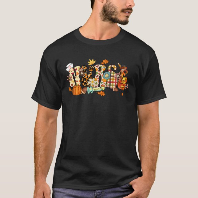 T-shirt Infirmière Chute Citrouille Turquie Rétro Thanksgi (Devant)