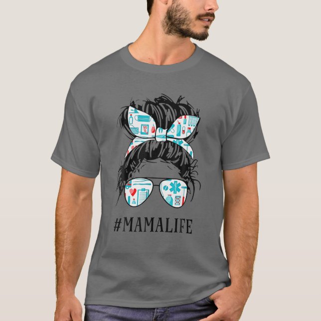 T-shirt Infirmière CNA Mama Life Messy Hair Bun Soins de s (Devant)