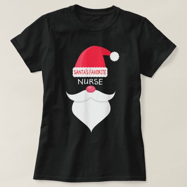 T-shirt Infirmière de Noël amusante, Père Noël Préférée in (Design devant)