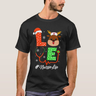 T-shirt Infirmière de Noël Scrub Amour Reindeer Infirmière