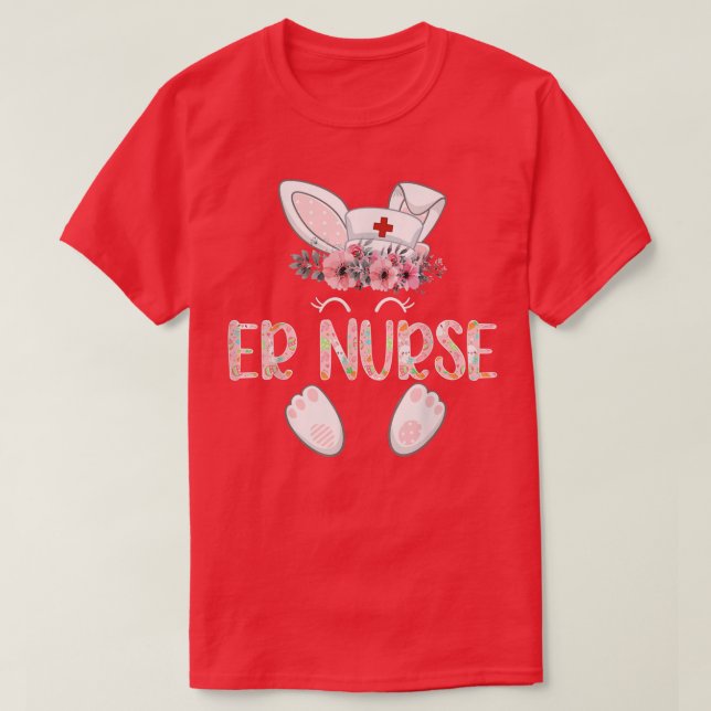 T-shirt infirmière de Pâques infirmière lapin floral (Design devant)