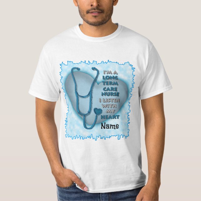 T-shirt Infirmière de soins de longue durée du coeur bleu (Devant)