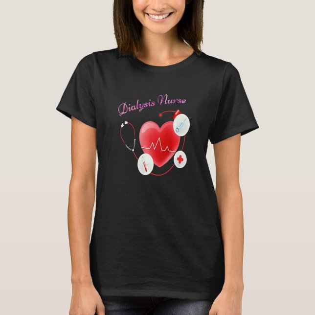 T-shirt Infirmière dialyse battement de coeur Néphrologie  (Devant)