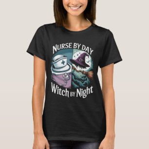 T-shirt Infirmière Drôle Par Sorcière De Jour Par Nuit Hal