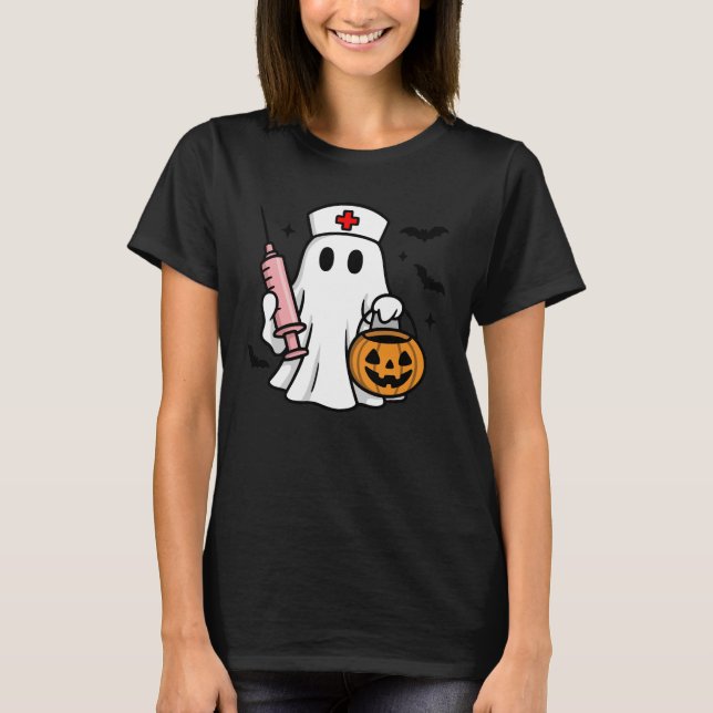 T-shirt Infirmière éffrayante Ghost Halloween Travailleur  (Devant)