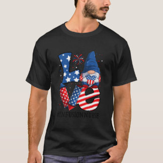 T-shirt Infirmière en perfusion Amour 4 juillet Gnome Usa