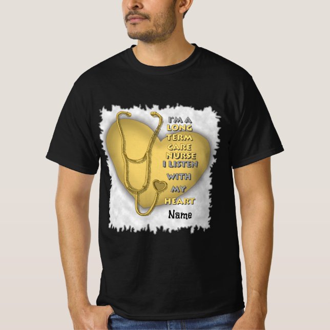 T-shirt Infirmière en soins de longue durée du coeur jaune (Devant)