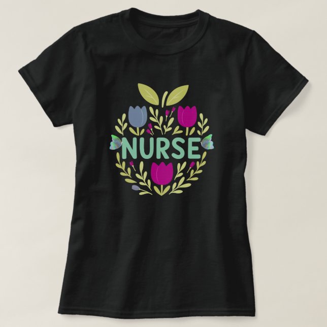 T-shirt Infirmière Floral Tulip Design (Design devant)