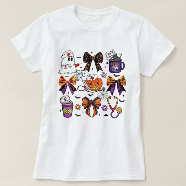 T-shirt Infirmière Funny Stethoscope Infirmière Citrouille (Design devant)