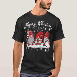 T-shirt Infirmière Gnomes Père Noël Christmas Light