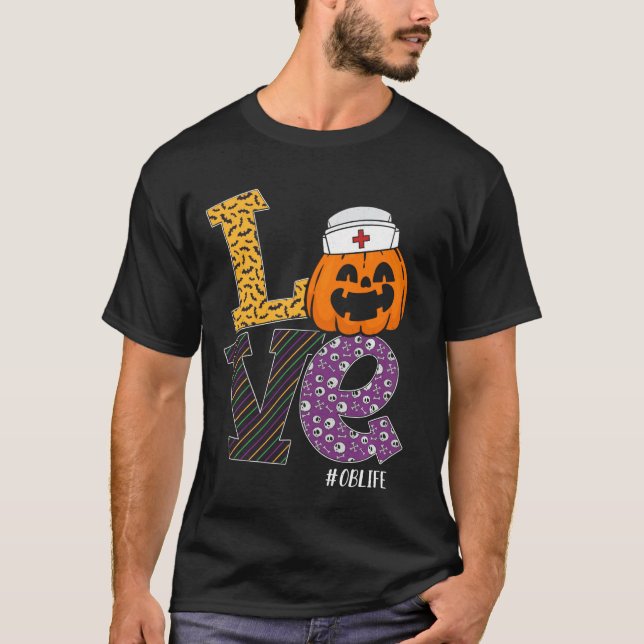T-shirt Infirmière Halloween Costume Citrouille Amour OB I (Devant)