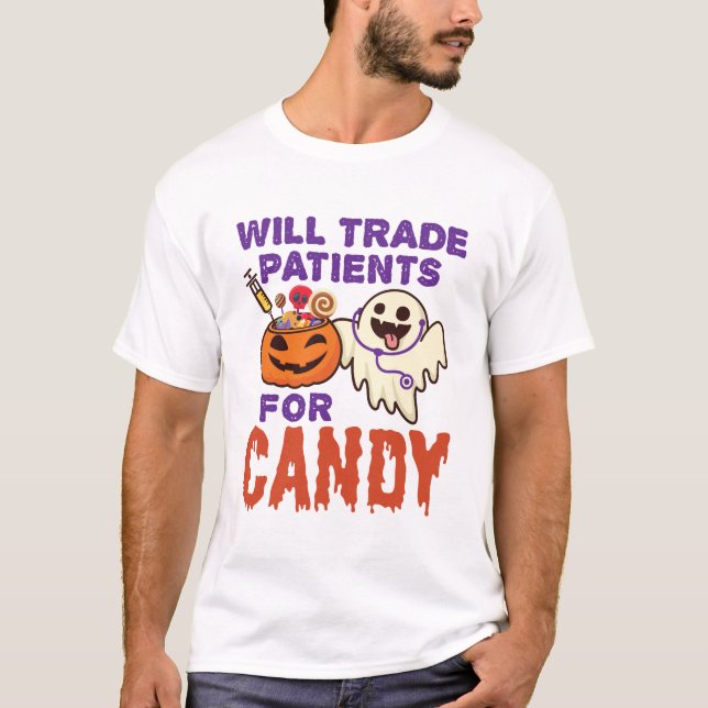 T-shirt Infirmière Halloween va échanger des patients pour (Devant)