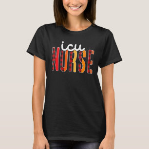 T-shirt Infirmière Icu Plaid Red Love Heart Stethoscope Rn