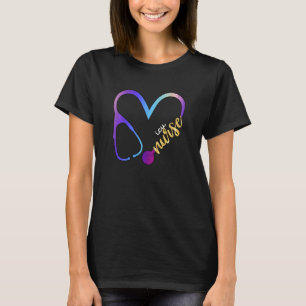 T-shirt Infirmière Icu Watercol Love Heart Stethoscope Rn