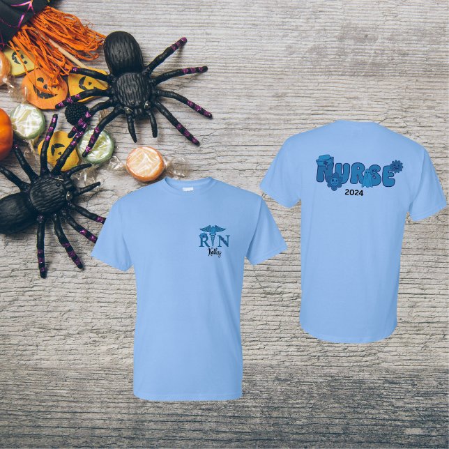 T-shirt Infirmière Nom personnalisé Date Halloween (Créateur téléchargé)