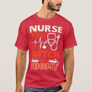 T-shirt Infirmière par jour sorcière par nuit fête d'Hallo