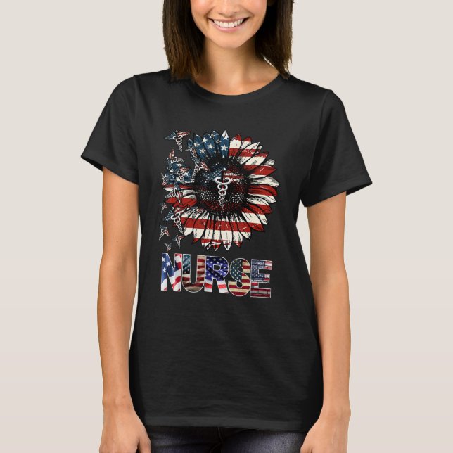 T-shirt Infirmière patriotique 4 juillet drapeau américain (Devant)