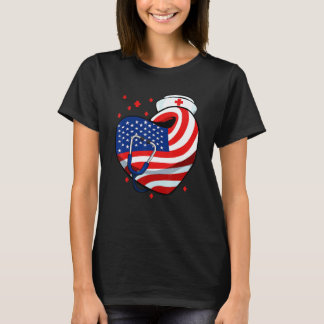 T-shirt Infirmière Patriotique 4 Juillet Drapeau Américain