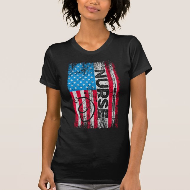 T-shirt Infirmière patriotique drapeau américain Stethosco (Devant)