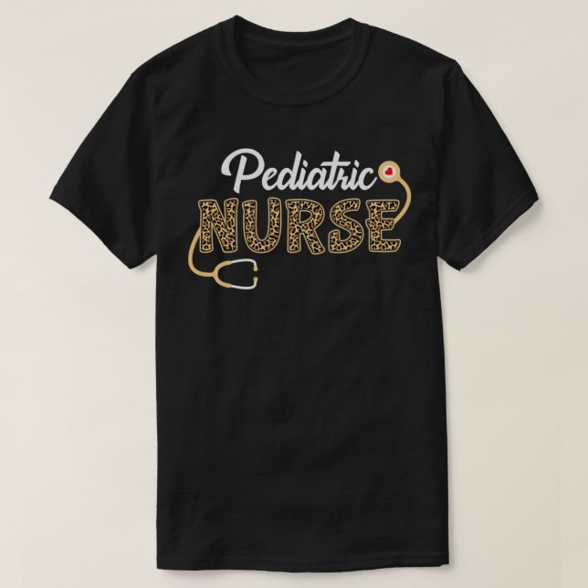 T-shirt Infirmière pédiatrique Empreinte de léopard Stetho (Design devant)