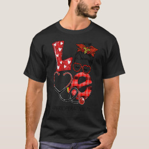 T-shirt Infirmière périphérique Plaid Leopard Love Heart M