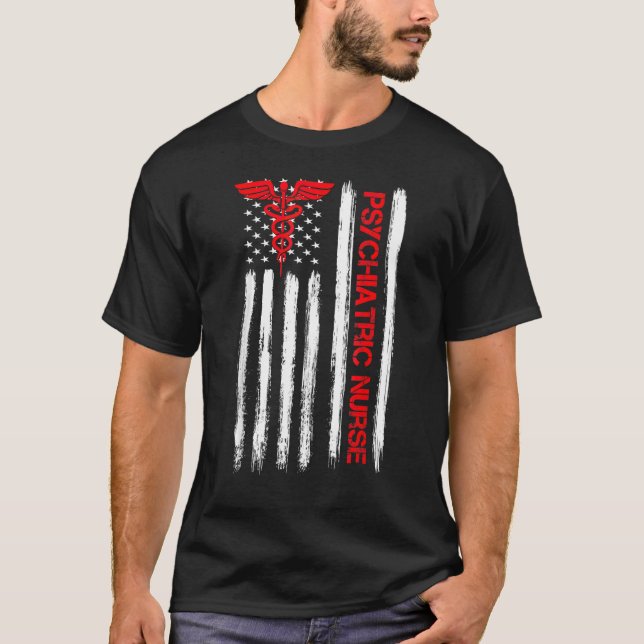 T-shirt Infirmière psychiatrique Drapeau américain Rn Sant (Devant)