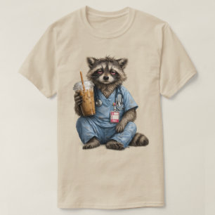 T-shirt Infirmière raton laveur de nuit , Drôle de café gl
