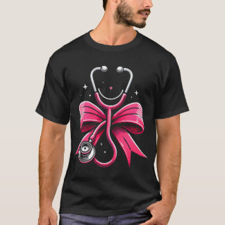 T-shirt Infirmière rose Coquette Ruban Bow Stethoscope Inf